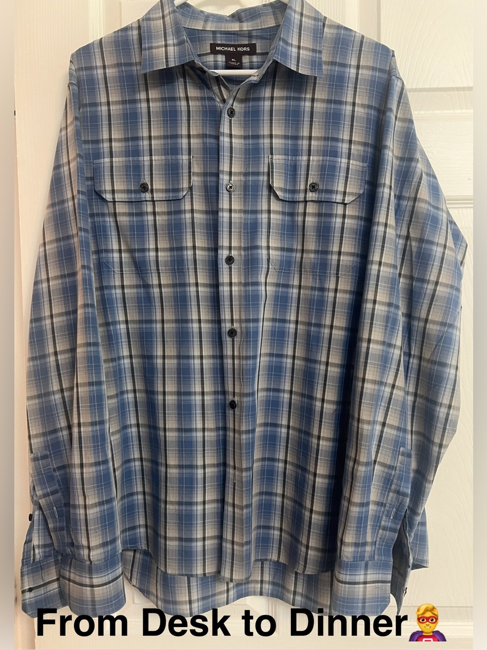 Michael Kors Blue Plaid Button-Up Shirt